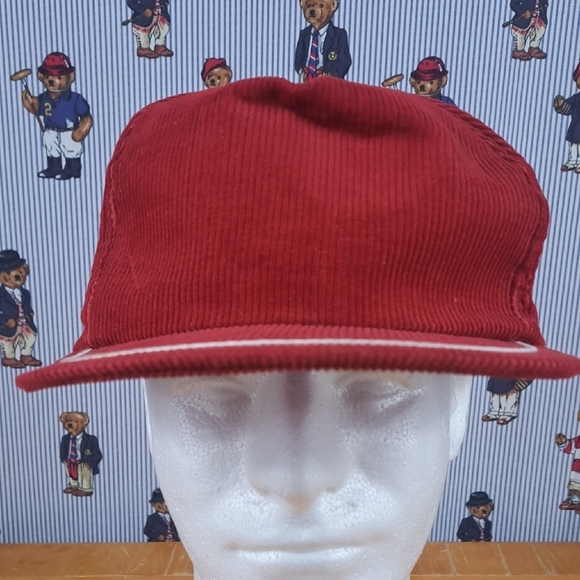 Vintage 80s red & white brim trim corduroy blank panel casual snapback hat cap - Picture 1 of 7